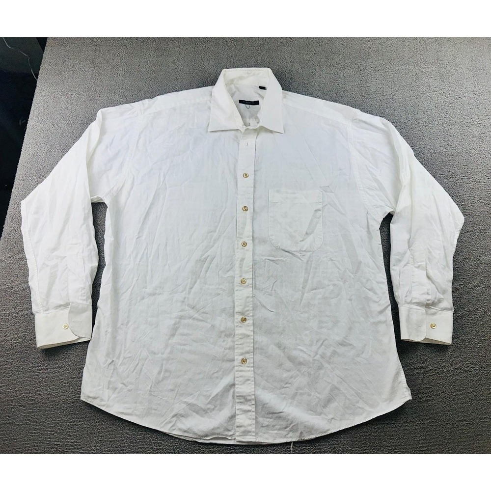Y2K Burberry London Button-Up Shirt Men‎ XL White Herringbone Cotton USA Made